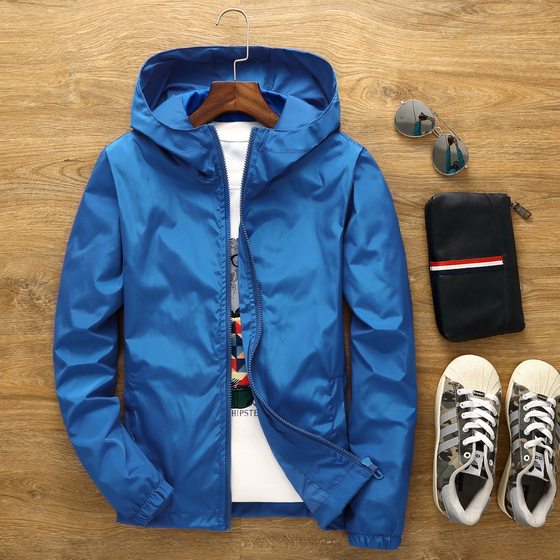 Spring and Autumn Men's Jacket Large Size Coat Teenagers Korean Thin Top Clothes Hooded Trench Coat Coat Printed logo