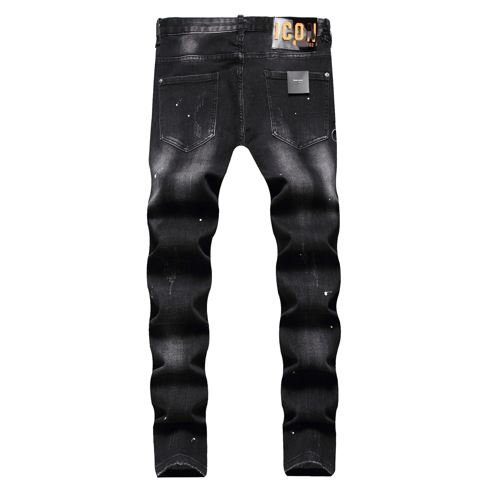 European and American fashion brand ripped embroidered loose line inner zipper decoration digital color printing slim stretch jeans for men