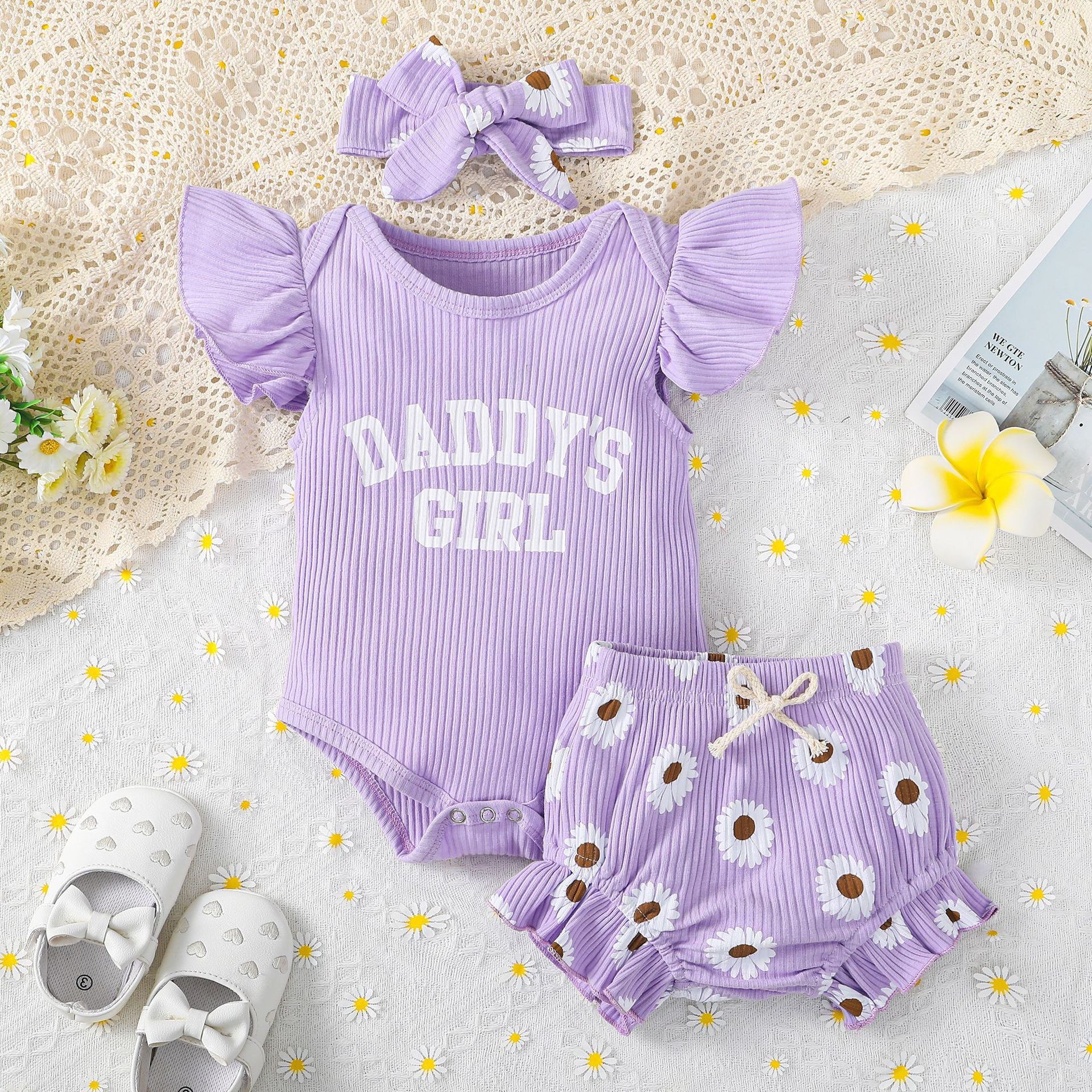 Cross-border Baby Girls Summer Pink Cute suit Clothes False Drawstring Shorts Two-piece Set E2336A
