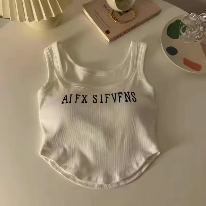 New Vest with Chest Pad Women's Sling Pure Sexy Short Letter Printed Outer Wear Inner Base Sleeveless Top