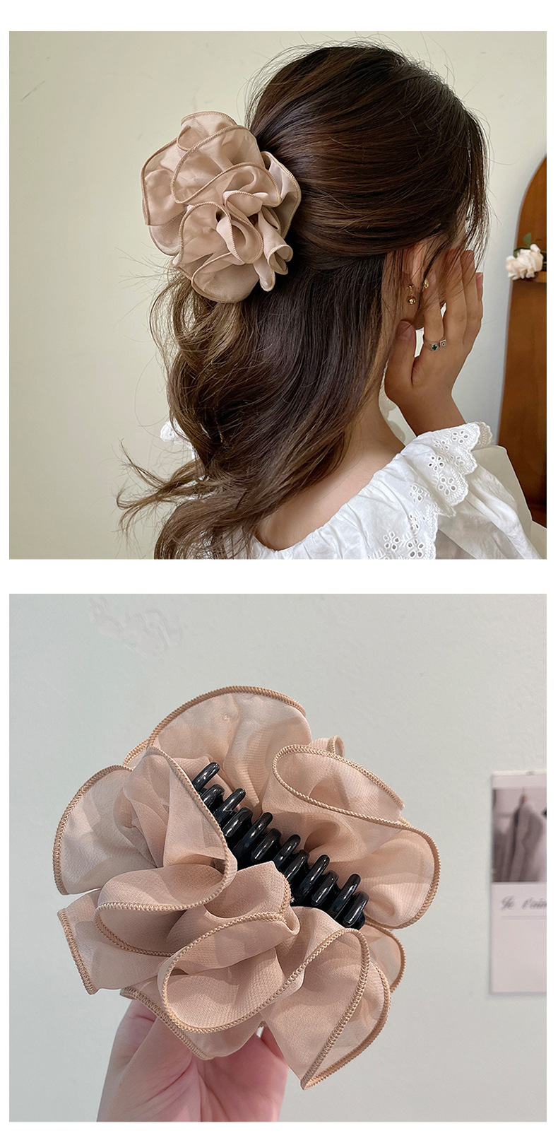 Korean Style Simple Mesh Flower Grab Hair Clip Plate Elegant Shark Clip Back Head Headwear Hairpin Creative ins Hair Accessories_voghion.com