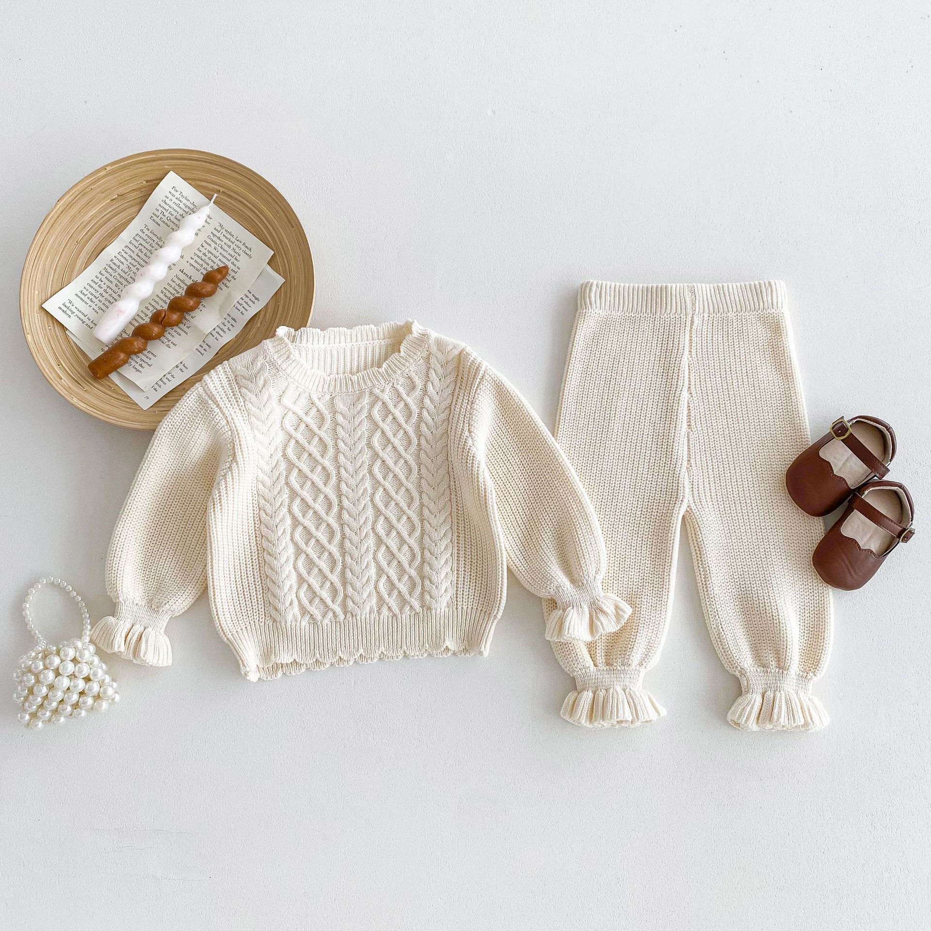 Autumn Girls Korean Solid Color Retro Sweater Winter Warm Base Knitwear Women's Crewneck Pullover suit