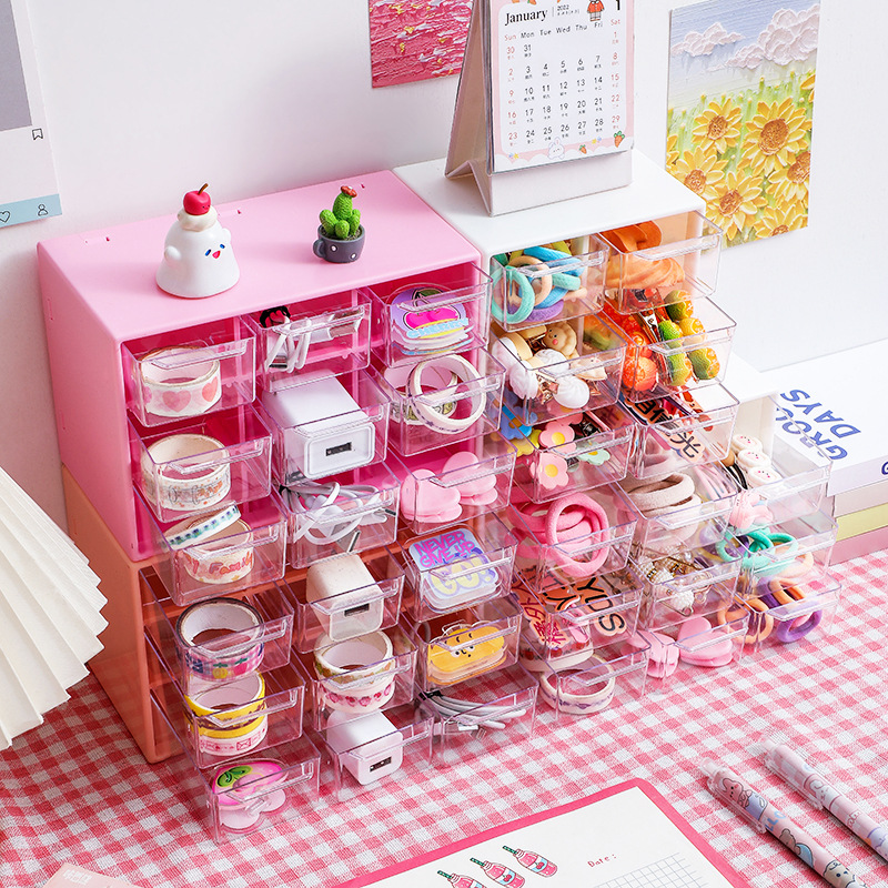 T new transparent girl color desktop rubber band hair accessories small objects large capacity compartment drawer storage box wholesale