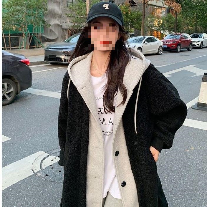Autumn and Winter New Long Hooded Coat Women's Lamb Fleece All-match Loose Fleece-lined Sweatshirt Women's Korean Style Coat chic Trendy
