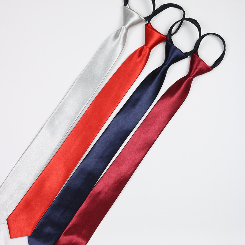 Tie men's spot solid color business work professional groom Black Blue Red easy pull zipper-free tie