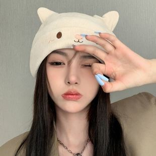 Autumn and Winter South Korea knitted wool hat confinement hat pile hat warm pullover cold hat female Aesop cartoon cat ears
