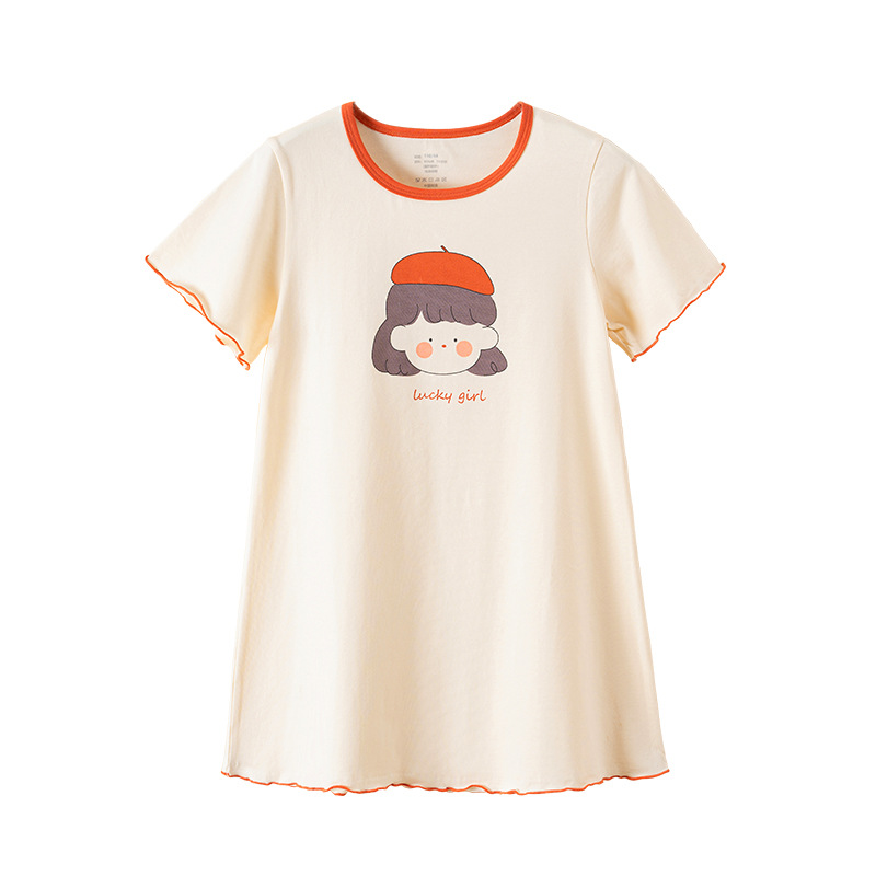 Summer Thin Class A Pure Cotton Girl's dress Short-sleeved Children's Antibacterial Cartoon Korean Style Baby Girl's Nightdress