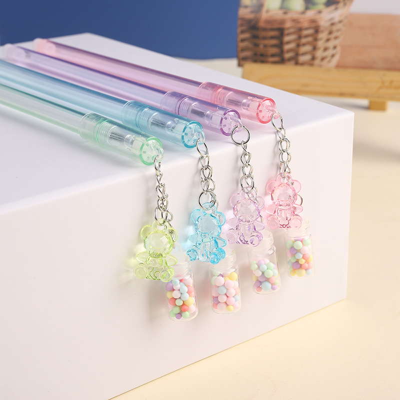 Creative Cartoon Bear Floating Bottle Pendant Erasable Gel Pen Small Fresh Cute Pendant Signature Pen Student Stationery