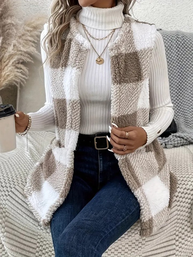 2023 Amazon cross-border new European and American coat loose plaid color matching knitted cardigan fashion foreign trade sweater for women