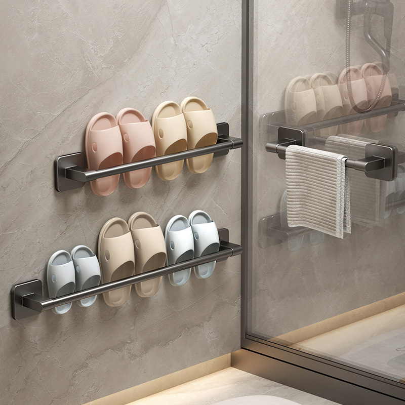 Bathroom Slipper rack toilet toilet door punch-free wall-mounted draining rack shoes storage artifact