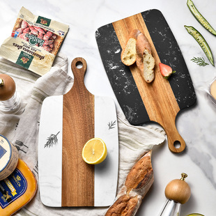 Cross-border marble stitching acacia wood double-sided cutting board Western steak fruit cutting board cheese bread cutting board