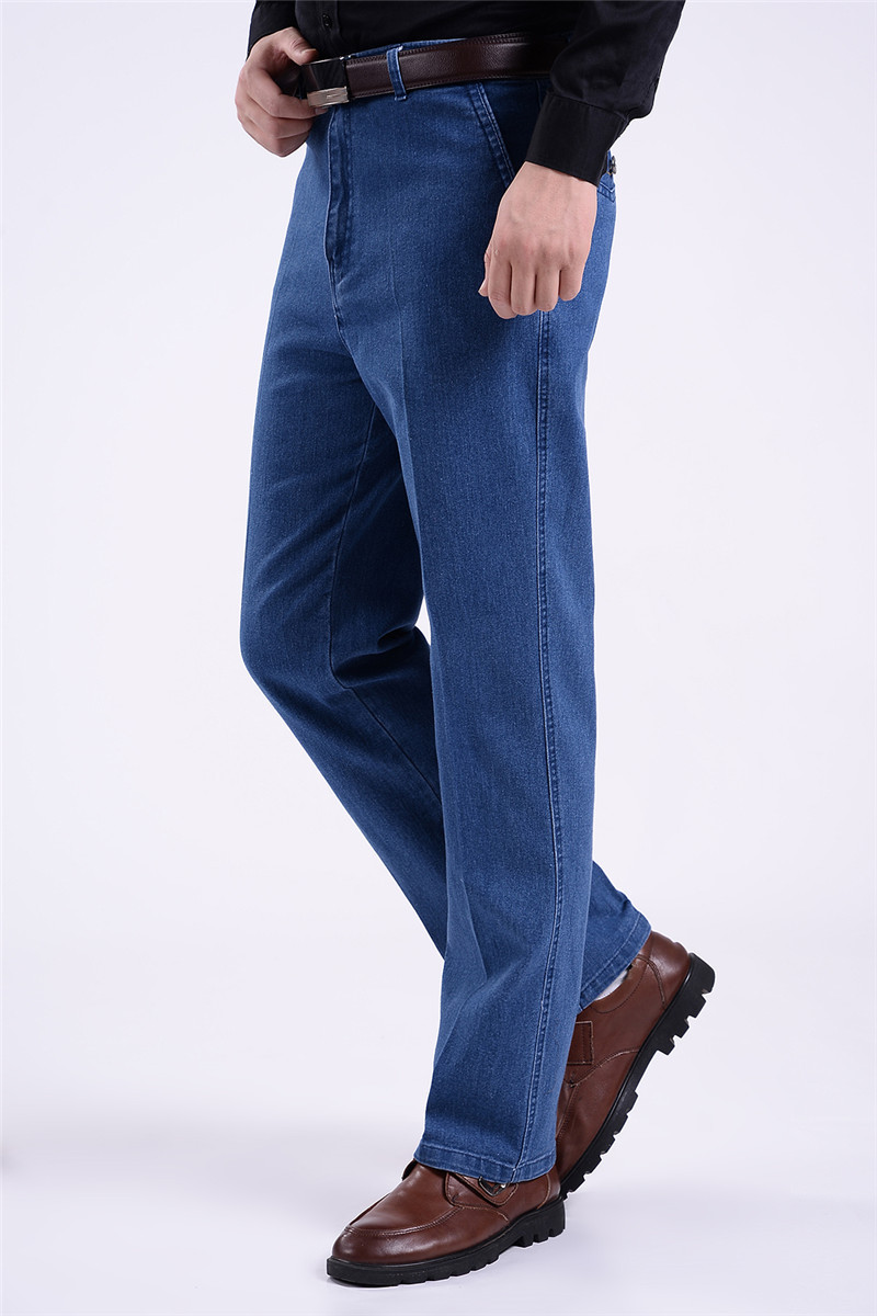 Spring and Autumn middle-aged and elderly men's jeans high waist stretch plus size straight pants men's autumn and winter loose jeans wholesale