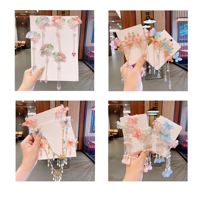 Conjunto de tocados de estilo chino para niños, horquilla Hanfu para niñas, horquilla de estilo antiguo, accesorios para el cabello con borlas de mariposa y hadas_voghion.com