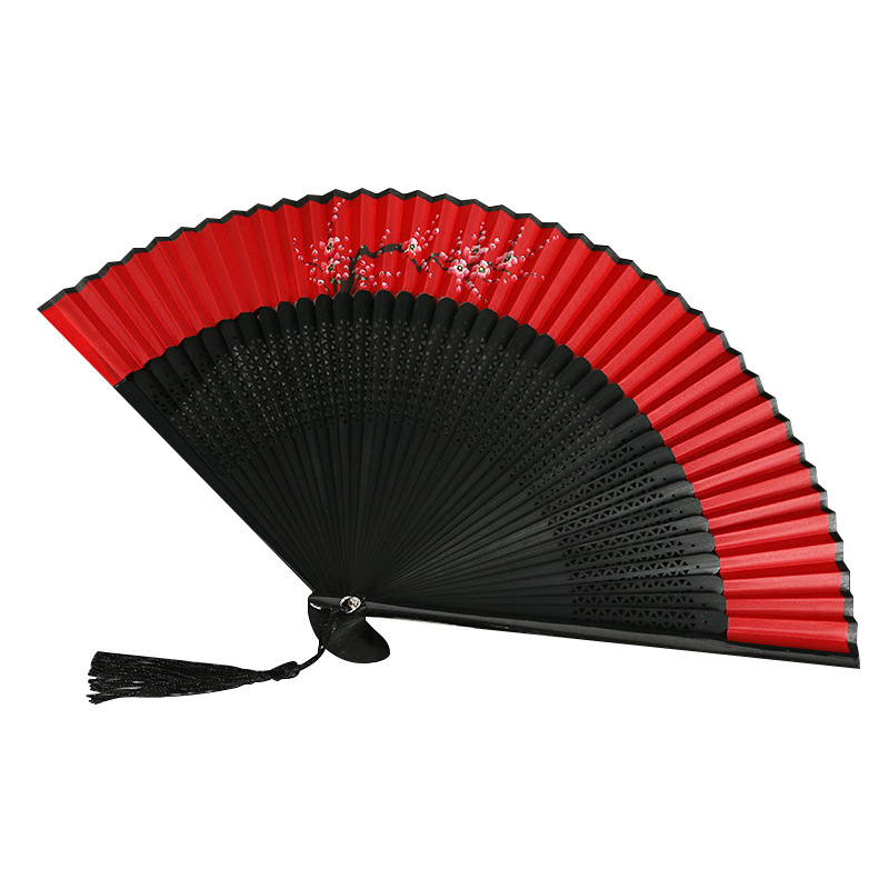 Chinese fan summer ancient style Japanese style female fan bamboo handle folding fan hand painted plum silk cloth fan dance fan one-piece delivery