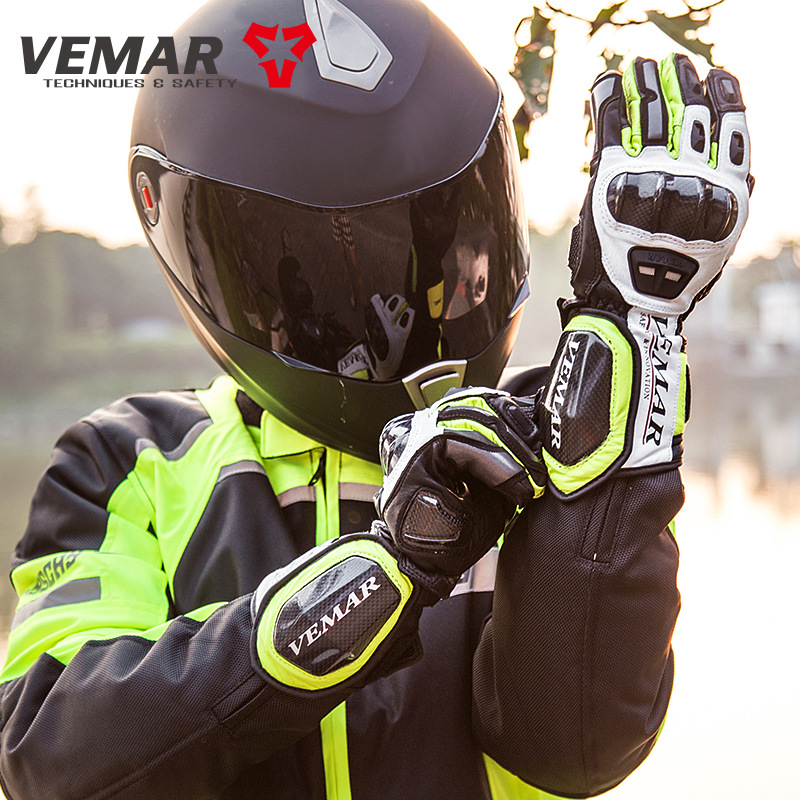 Motorcycle Riding Leather Gloves Motorcycle Long Carbon Fiber Protective Shell Gloves Men's Winter Drop-proof Windproof Touch Screen Gloves