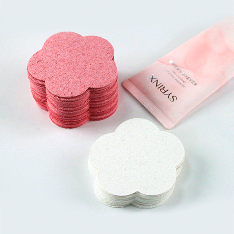 Cross-border plum blossom compressed wood pulp cotton face washing puff natural face cleaning makeup remover compressed wood pulp sponge face cleaning puff