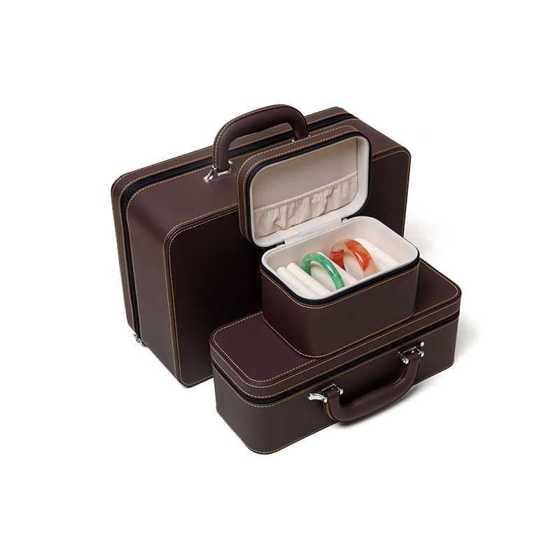 Leather Large Capacity Bracelet Box Multi-position Storage Box Household Portable Jade Bracelet Jade Bracelet Storage Box