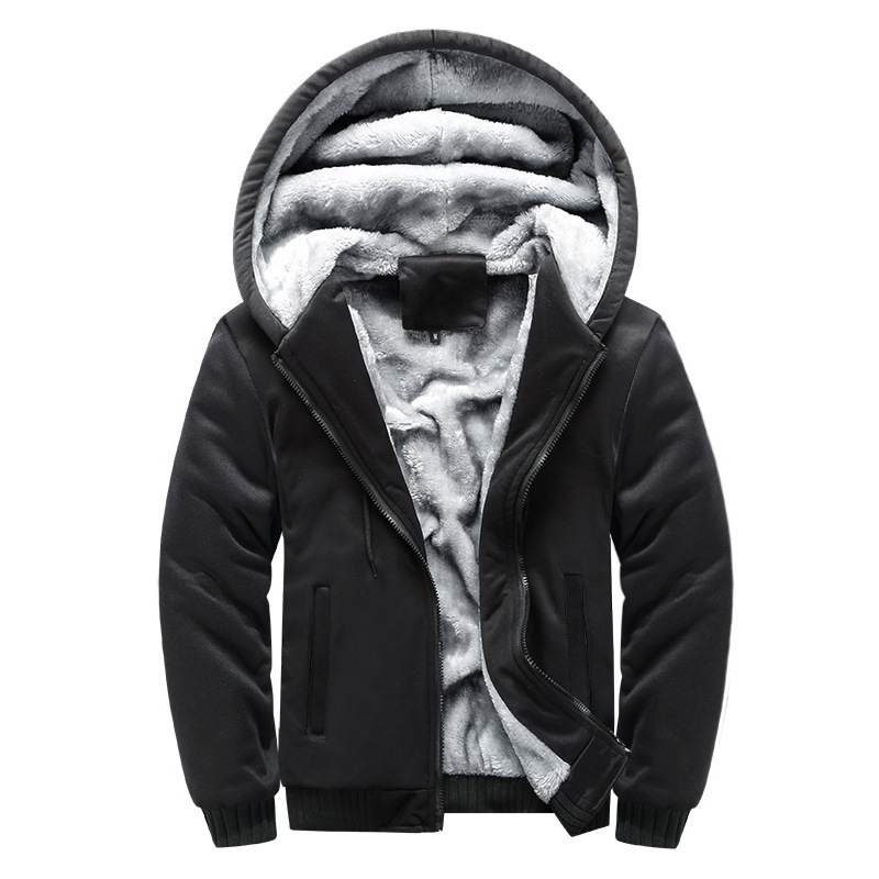 Cross-border foreign trade Winter New Sports European and American men's thick sweater fleece-lined zipper cardigan color matching hooded coat for men