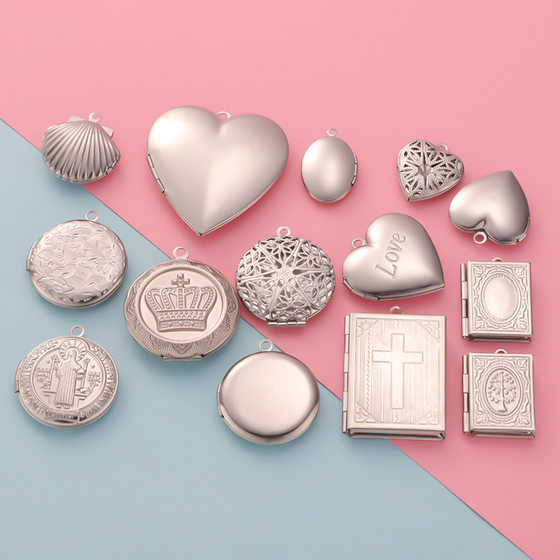 316L smooth stainless steel love round square box jewelry accessories DIY European and American style personalized pendant