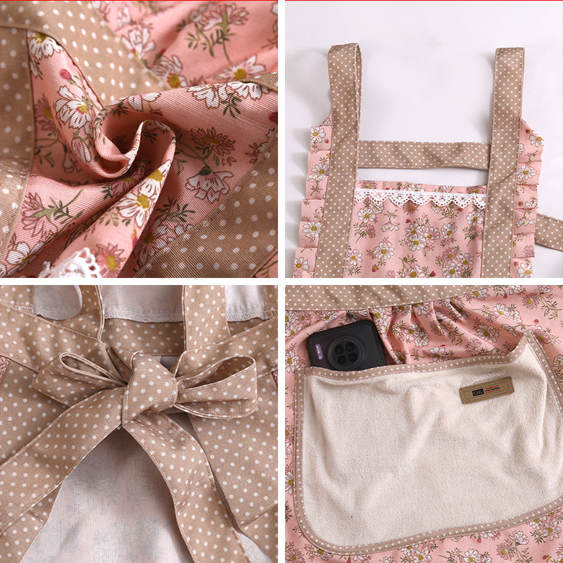Canvas Cotton Apron Kitchen Household Wipe Hand Strap Pure Cotton Women's 2023 New Style Western Style Internet Celebrity Princess Cooking