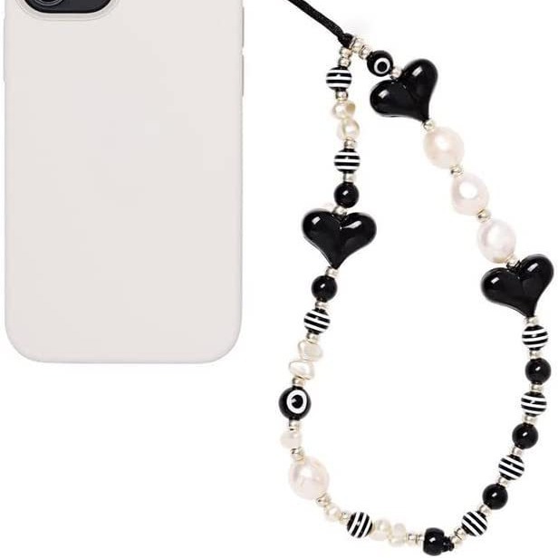 Elegant black lovely mobile phone chain wrist strap bracelet mobile phone pendant bag pendant Beads pendant peach heart jewelry