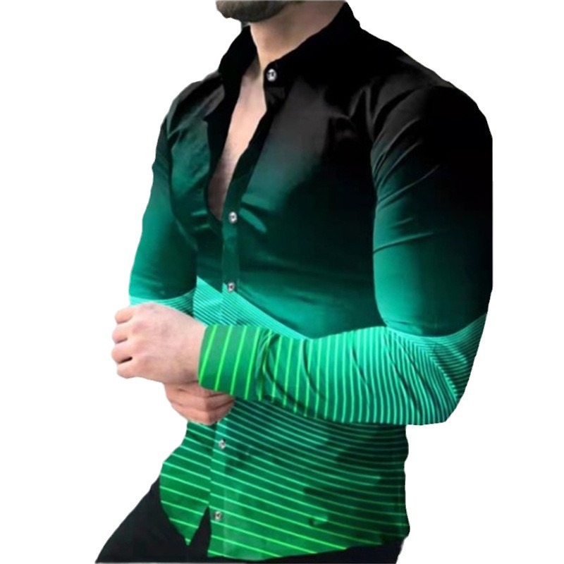 2024 Foreign Trade European and American Men's Spring and Autumn New Casual Trendy Men's Long Sleeve 3D Digital Printed Shirt Large Size Shirt