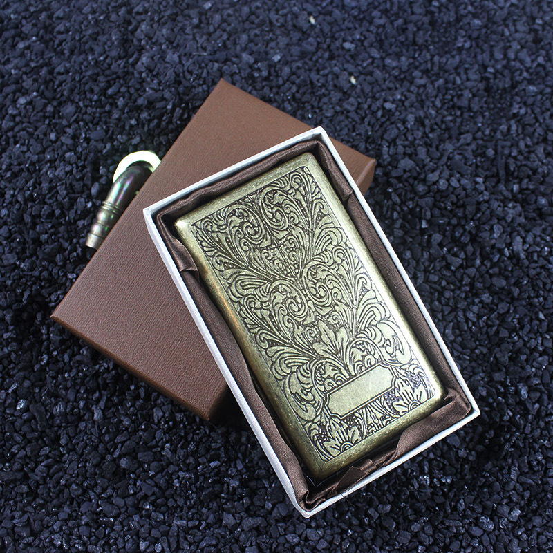 貴派20本セットの細い煙の超薄型のタバコの箱の自動カバーの両面のステンレスの金属の唐草の復古の工場は卸売りします。|undefined