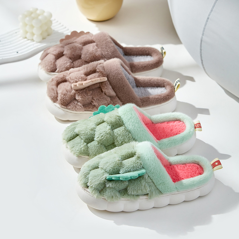 New small wings cotton slippers on excrement feeling turtle fluffy wool slippers large white bottom wholesale soft home ladies