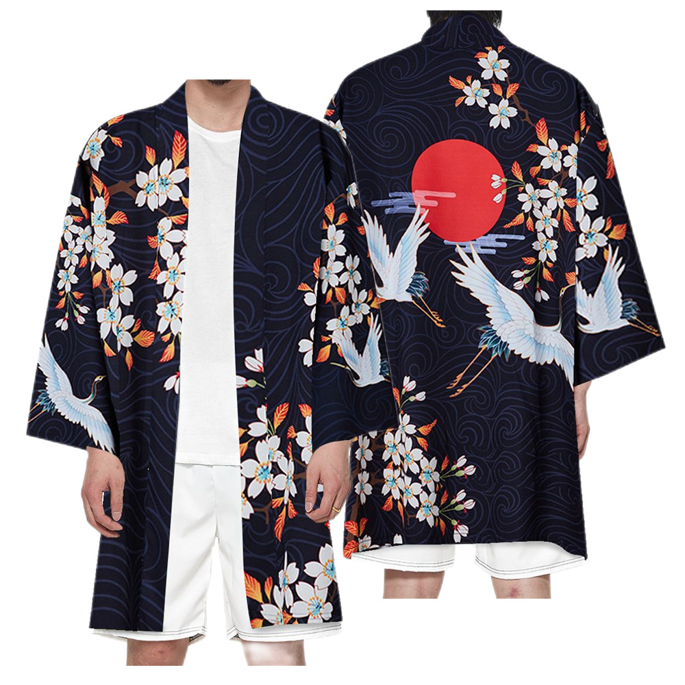 Japanese style ukiyo-e sea carp 3D digital printing creative kimono feather woven cosplay long Cape kimono