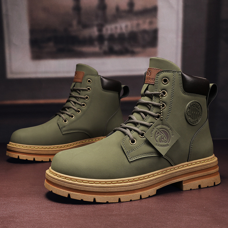 2025 Spring Men's High-top Martin Boots Trendy Seven-hole Men's Rhubarb Boots Wear-resistant Big Head Tooling Shoes