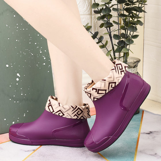 Cross-border new waterproof shoes female students rain boots low short tube fashion plastic shoes non-slip warm fleece-lined cotton overshoes