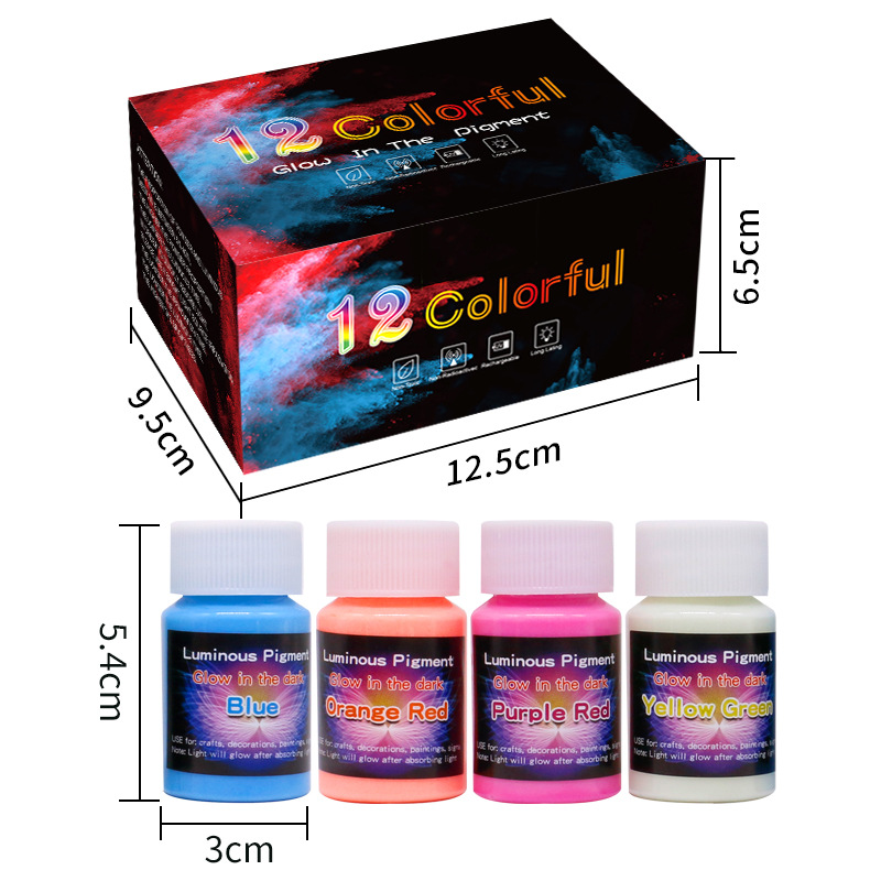 12 Color High Brightness Waterborne Luminous Paint Children's diy Hand-painted Self-luminous Paint Bar Night Run Art Fluorescent Paint Set