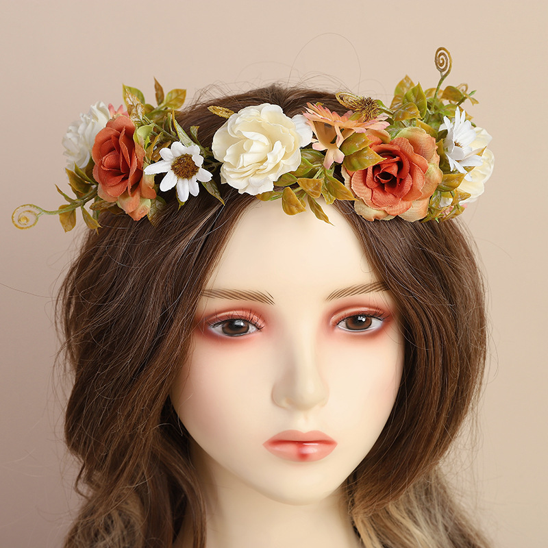 Cross-border European and American New Garland Headband Bridal Headwear Retro Bohemia Tourism Vacation Artificial Garland Headwear