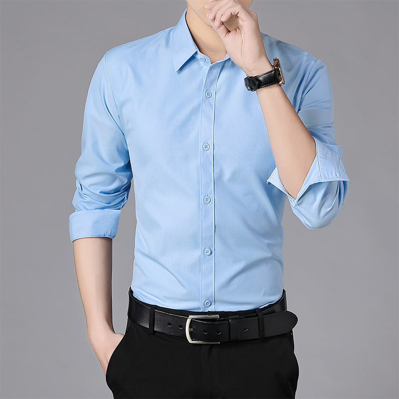 Autumn and winter warm solid color shirt men's long-sleeved business formal wear fleece-lined slim fit plus size all-matching workwear white shirt