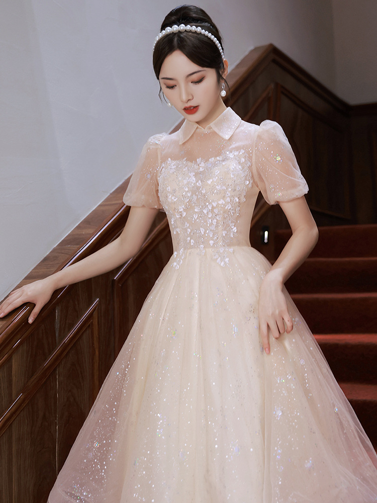 Champagne dress for women 2024 New style banquet temperament texture engagement dress birthday small evening dress summer