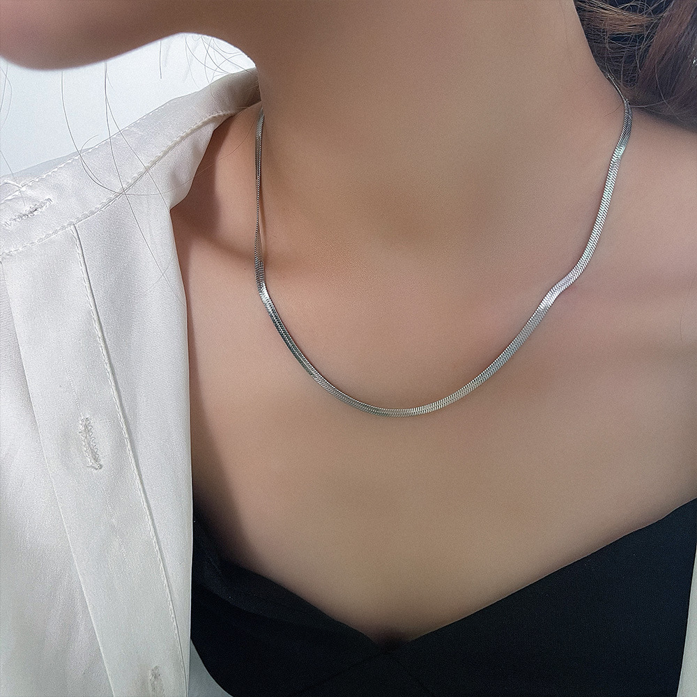 Light Luxury Simple Flat Chain Titanium Steel Necklace Women's All-match Collarbone Chain New Fashionable Fashion Blade Chain Elegant Famous Warm Jewelry
