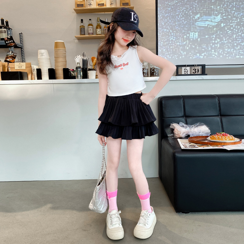 Girls' dress 2024 New Summer Cake Skirt suit Children's Summer Fashionable Western Style Skirt Big Children's Short Skirt