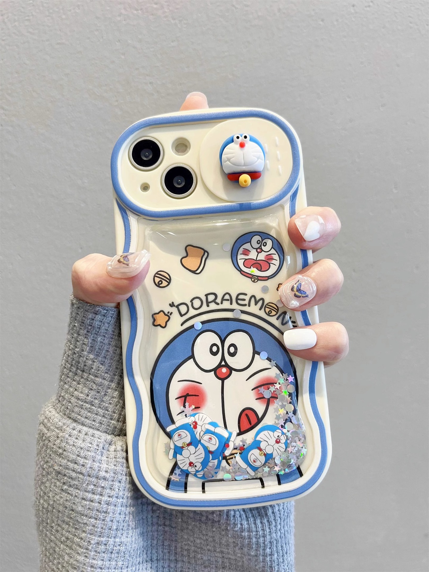 液體流沙叮噹貓適用iPhone15promax手機殼蘋果14pro防摔13軟12/11