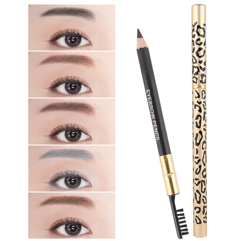 rod double leopard eyebrow pencil with eyebrow brush waterproof easy to color non-blooming cross-border supply