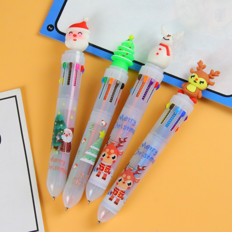 Creative Christmas Ten-Color Round Ballpoint Pen, Cute Student Holiday Prize Gift Colored Pen for Instagram Girls' Hearts, Journal Writing Pen