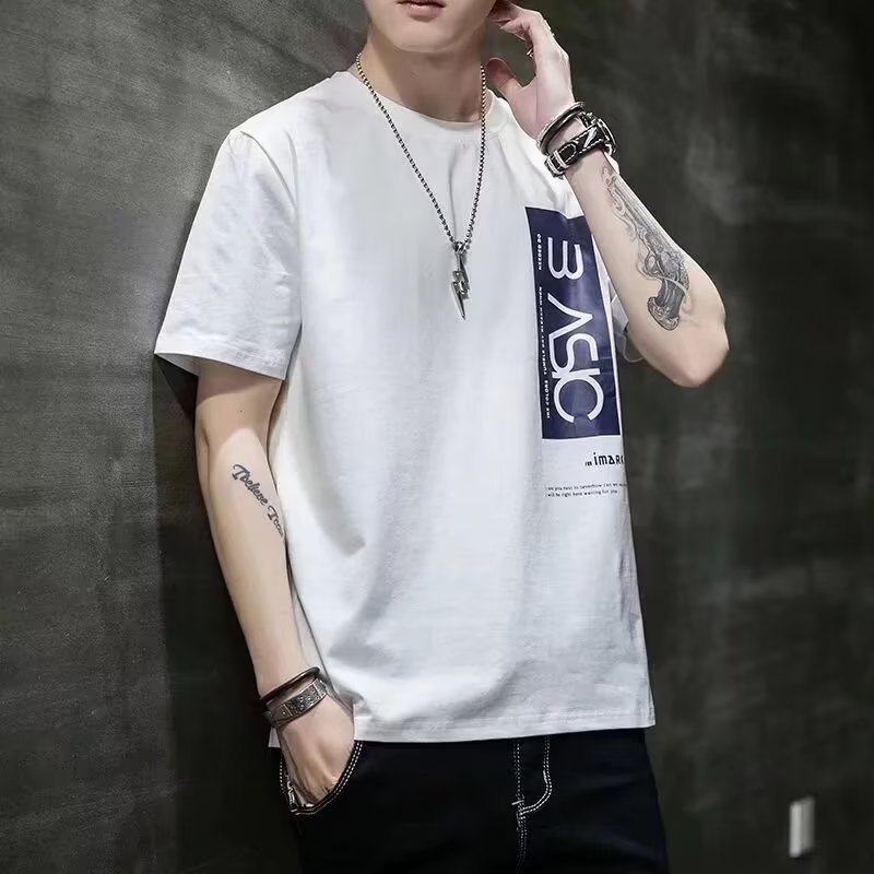 Men's Short-sleeved Summer Korean-style Trendy Men's T-shirt Handsome Round Neck Loose T-shirt Men's Casual Half-sleeved Top
