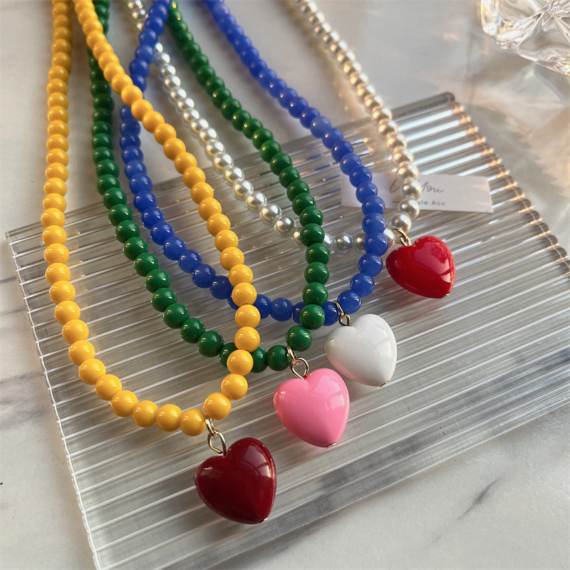 Korean Internet Celebrity Blogger with Fashion Color Beaded Necklace Women's Love Candy-colored Hyun-a Clavicle Chain All-match Trendy