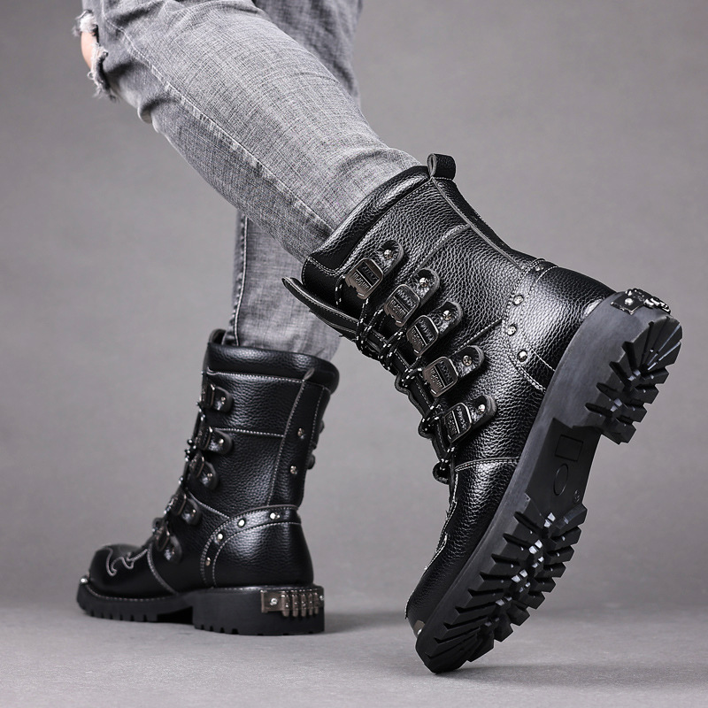 Mid Boots Martin Boots Men's High Top British Style Big Head Workwear Boots Riding Motorcycle Boots Fashion Boots Men's Shoes