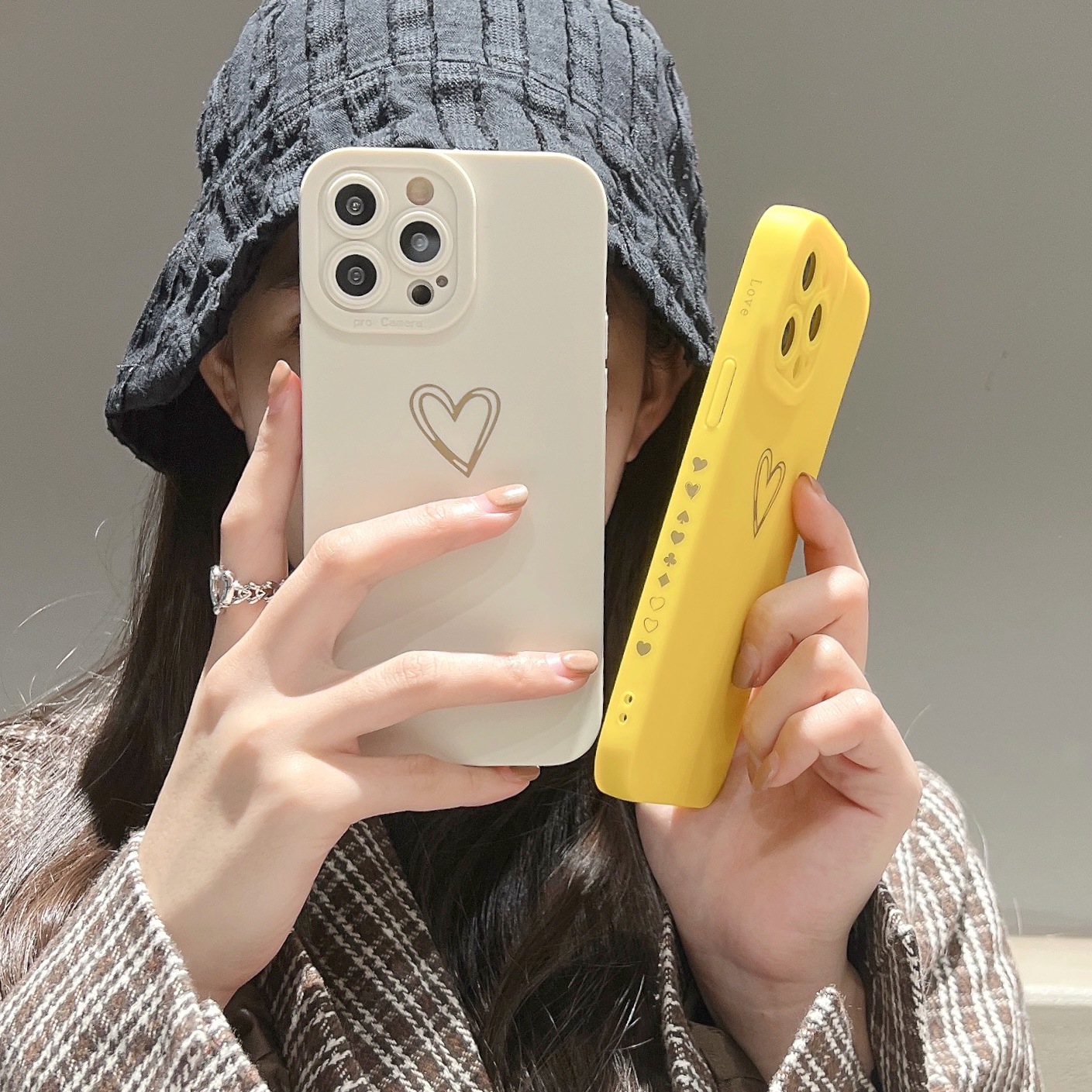 側面圖案iPhone15燙金愛心線條手機殼瞳眼蘋果14適用xr精孔12純色