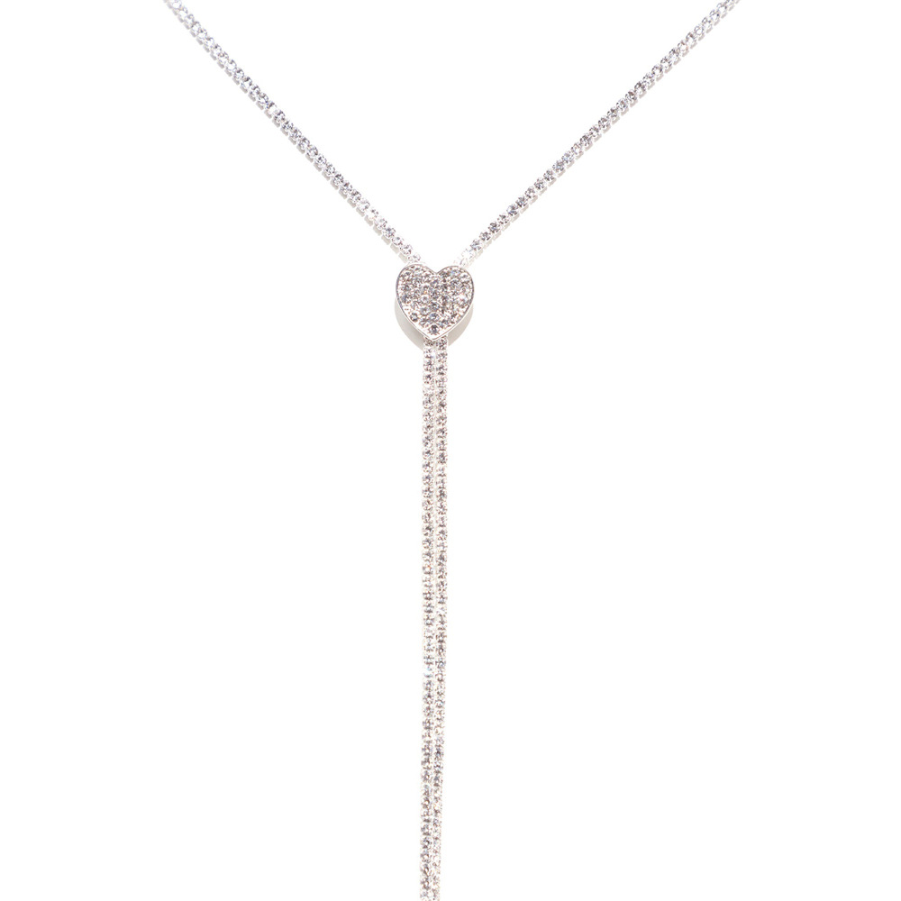 Amazon Hot Sale Full Rhinestone Love Long Tassel Clavicle Chain Women Party Dinner Shiny Crystal Necklace Jewelry