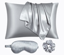 Amazon Hot Sale Satin Imitation Silk Pillow Case with Eye Mask Hair Ring Combination Pillow Cover Satin Large Intestine Rubber Band Hair Ring