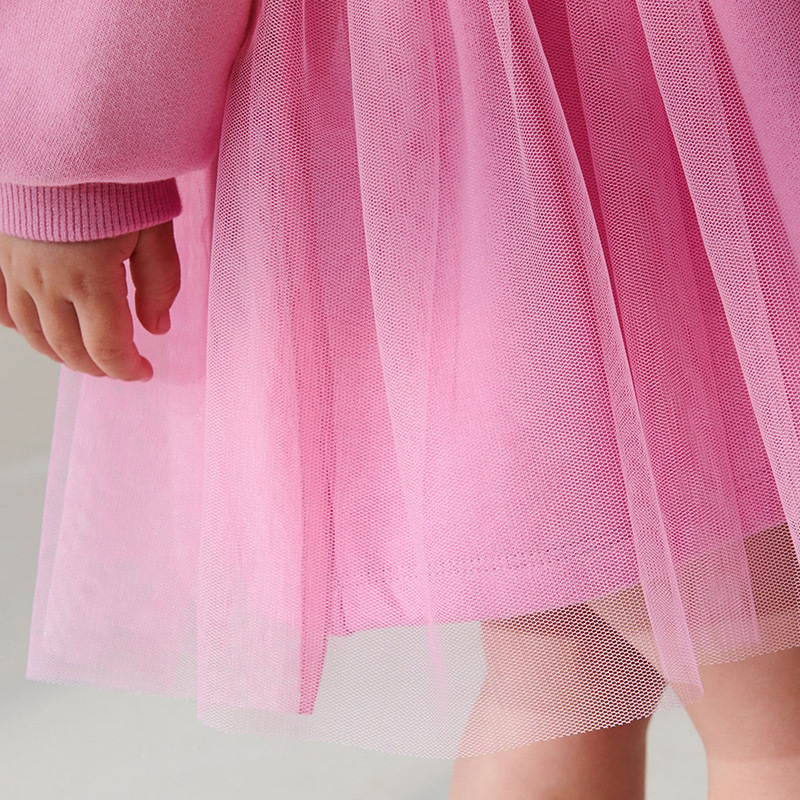 Little maven 2024 European and American style cartoon girls long sleeve mesh skirt autumn cotton children's princess skirt
