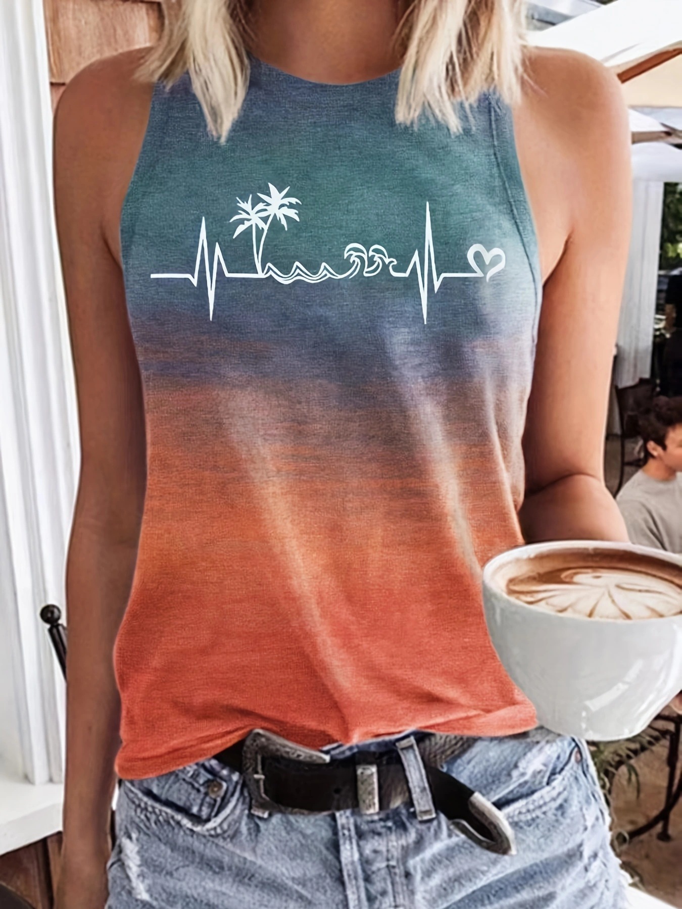 Europe and the United States cross-border women's clothing Amazon TikTok foreign trade new beach holiday letter printed round neck vest