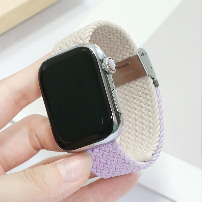 Suitable for Apple woven color matching nylon strap iwatch same comfortable breathable elastic slide buckle watch strap