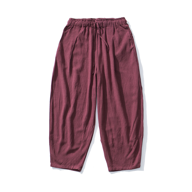 Spring and summer 2021 Men's cotton and linen casual pants loose wide leg Harlan large size Chinese style men's pants wholesale